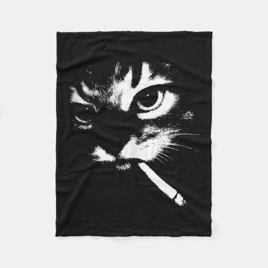 Couverture Polaire Cigarette Kitten Drôle Fumer Mème Chat Gangster C (Devant)