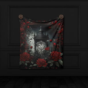 Couverture Polaire Cimetière gothique Jardin Rose avec Rouge et Noir