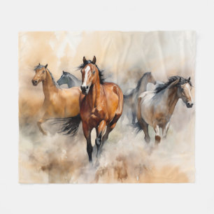 Couverture Polaire « Cinq mustangs sauvages » Aquarelle occidentale p