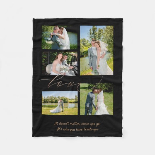 Couverture Polaire Cinq photo Collage Love Script noir (Devant)