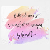 Couverture Polaire Citation de femme réussie Aquarelle rose violet (Devant (Horizontal))