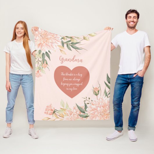 Couverture Polaire Citation Grand-Mère Aquarelle Rose Floral (En situation)