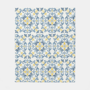Couverture Polaire Citron en carrelage bleu italien