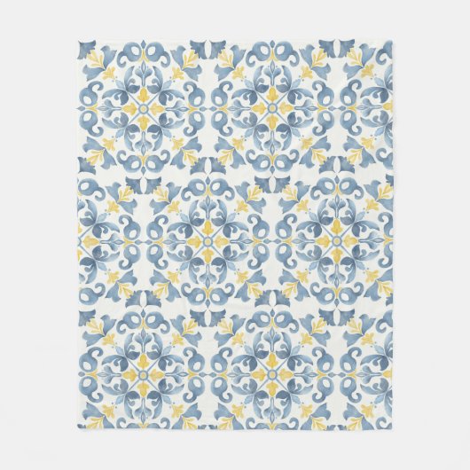 Couverture Polaire Citron en carrelage bleu italien (Devant)