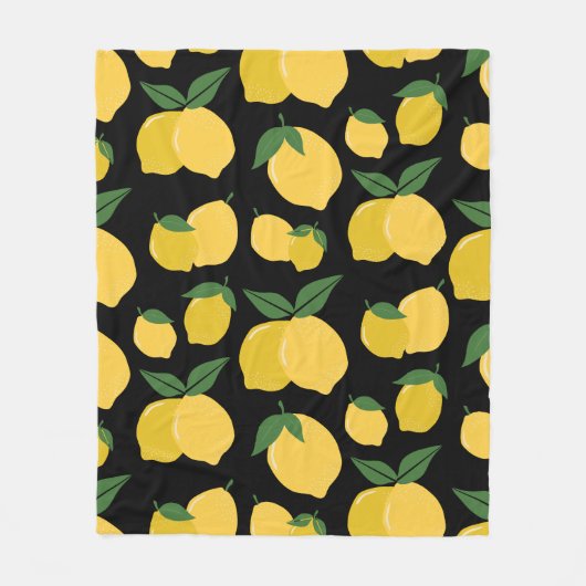 Couverture Polaire Citron Motif Fruit Rétro Jaune sur Noir (Devant)