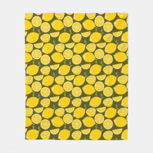 Couverture Polaire Citrons jaunes et motif vert olive : Citrus modern