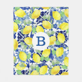 Couverture Polaire Citrons vibrants de pays et monogramme floral bleu (Devant)