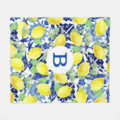 Couverture Polaire Citrons vibrants de pays et monogramme floral bleu (Devant (Horizontal))
