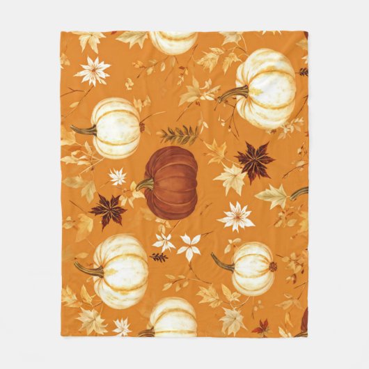 Couverture Polaire Citrouille Brown Floral Automne et automne Motif (Devant)