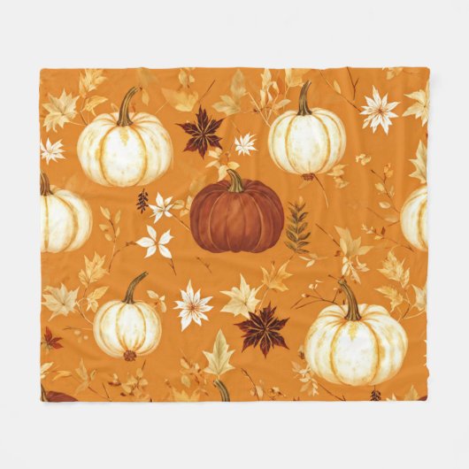Couverture Polaire Citrouille Brown Floral Automne et automne Motif (Devant (Horizontal))