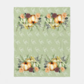 Couverture Polaire Citrouille d'automne verte aquarelle Thanksgiving (Devant)