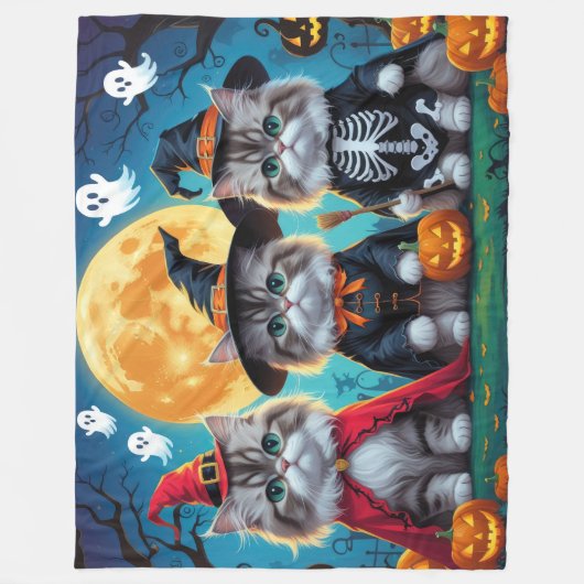 Couverture Polaire Citrouille de chats perses Halloween drôle (Devant)