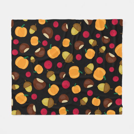 Couverture Polaire Citrouille de la chute noire Berries Motif de chât (Devant (Horizontal))