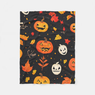 Couverture Polaire Citrouille d'Halloween amusant et Feuilles Imprime