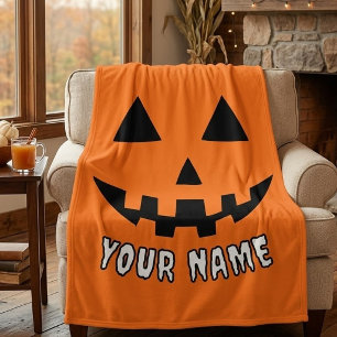 Couverture Polaire Citrouille orange personnalisée Halloween Votre no