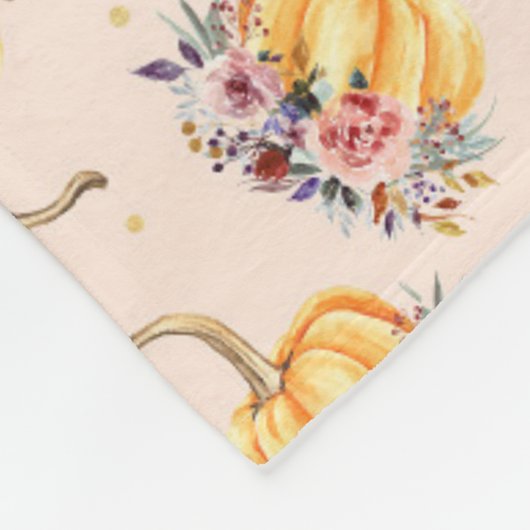 Couverture Polaire Citrouille pastel peach or polka dot fleurs chute (Coin)