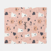 Couverture Polaire Citrouille rose Chat Fantôme Nom personnalisé Hall (Devant (Horizontal))