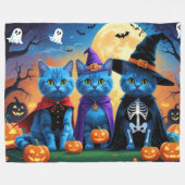 Couverture Polaire Citrouille russe Blue Cats Halloween drôle (Devant (Horizontal))