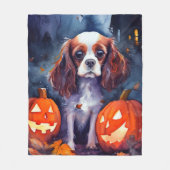 Couverture Polaire Citrouilles Cavalier King Charles Spaniel Hallowee (Devant)