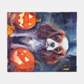 Couverture Polaire Citrouilles Cavalier King Charles Spaniel Hallowee (Devant (Horizontal))