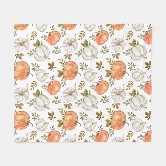 Couverture Polaire Citrouilles d'aquarelle et Motif d'automne de feui (Devant (Horizontal))