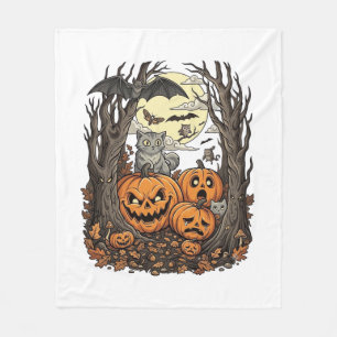 Couverture Polaire Citrouilles d'Halloween Chat Gris Chauve-Souris Pl