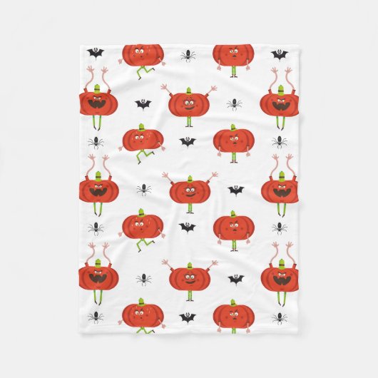 Couverture Polaire Citrouilles d'halloween mignonnes, araignée et mot (Devant)