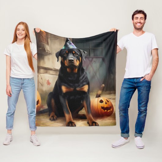 Couverture Polaire Citrouilles Rottweiler Halloween Épouvantable (En situation)