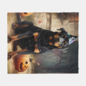 Couverture Polaire Citrouilles Rottweiler Halloween Épouvantable (Devant (Horizontal))