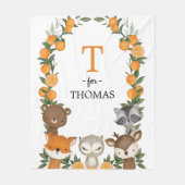 Couverture Polaire Citrus Orange Bois Végétaux Animaux Monogramme (Devant)