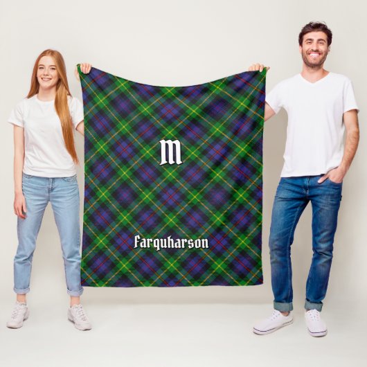 Couverture Polaire Clan Farquharson Tartan Fleece Blanche (En situation)