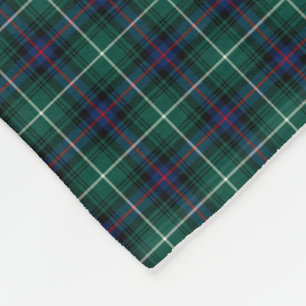 Couverture Polaire Clan Forest Green de MacDonald et tartan de bleu