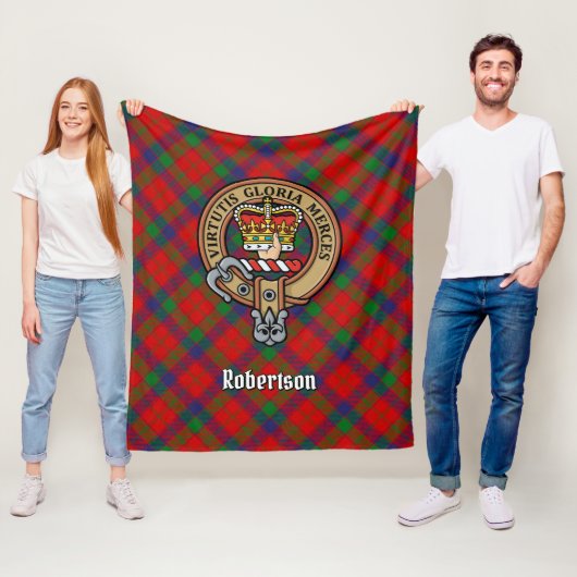 Couverture Polaire Clan Robertson Crest sur Tartan (En situation)