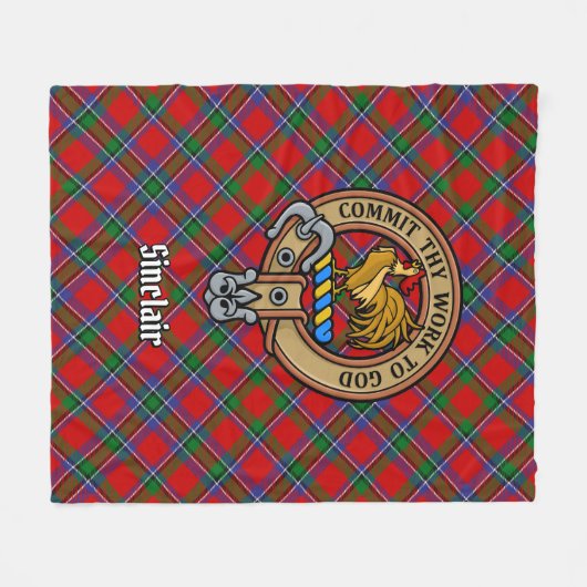 Couverture Polaire Clan Sinclair Crest sur Red Tartan (Devant (Horizontal))