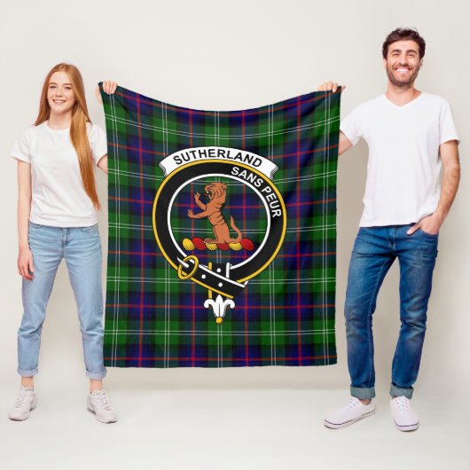 Couverture Polaire Clan Sutherland Patiné II Tartan Plaid (En situation)