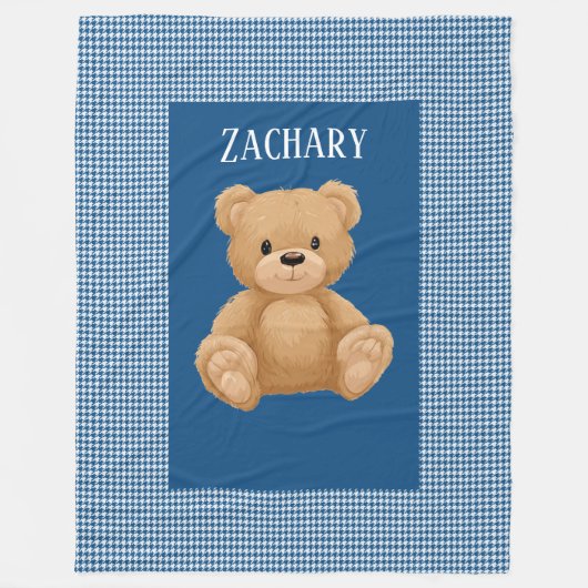 Couverture Polaire Classic Blue Houndstooth, Teddy Bear, (Devant)