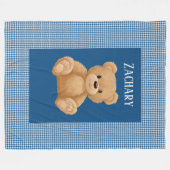 Couverture Polaire Classic Blue Houndstooth, Teddy Bear, (Devant (Horizontal))