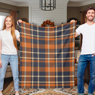 Couverture Polaire Classic Cosy Automne bleu et orange plaid