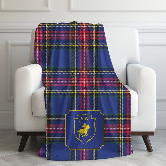 Couverture Polaire Classic Monogrammed Polo Equestrian Tartan Plaid 