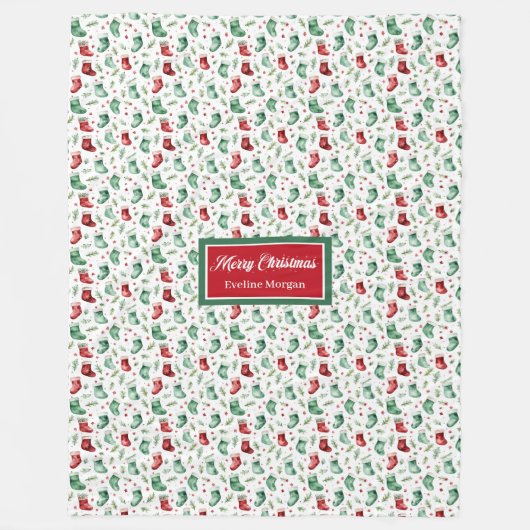 Couverture Polaire Classic rouge vert Noël stocking nom personnalisé (Devant)