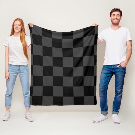Couverture Polaire Classique Moderne Noir & Damier Noir Fumé (En situation)