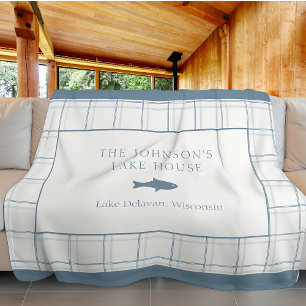 Couverture Polaire Classique Plaid Maison au Bord du Lac Bleu Poisson