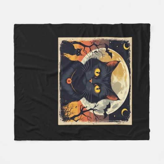 Couverture Polaire Classique Rétro Chat Noir Halloween T-Shirt Classi (Devant (Horizontal))