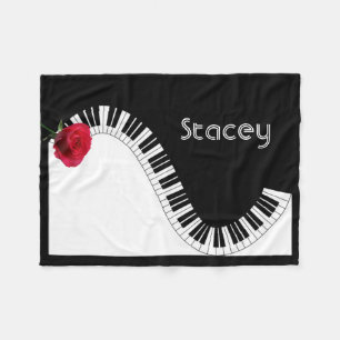 Couverture Polaire Clavier de piano et élégante Rose rouge