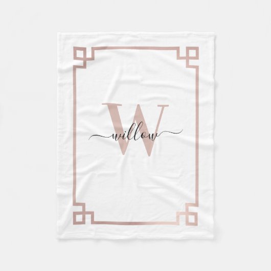 Couverture Polaire Clé grecque blanche et Rose rose or Monogramme (Devant)