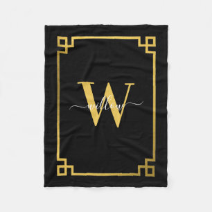 Couverture Polaire Clé grecque noire et or Monogramme