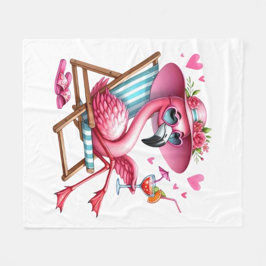 Couverture Polaire Clipart de Flamant rose mignonne (Devant (Horizontal))
