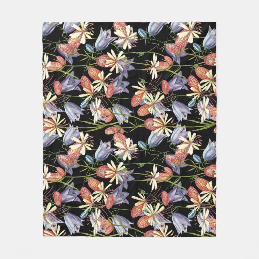 Couverture Polaire Cloches de Campion à échelle : aquarelle Florale (Devant)