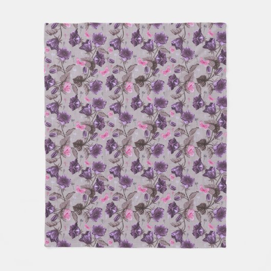 Couverture Polaire cloches de main violettes et motif de papillons (Devant)