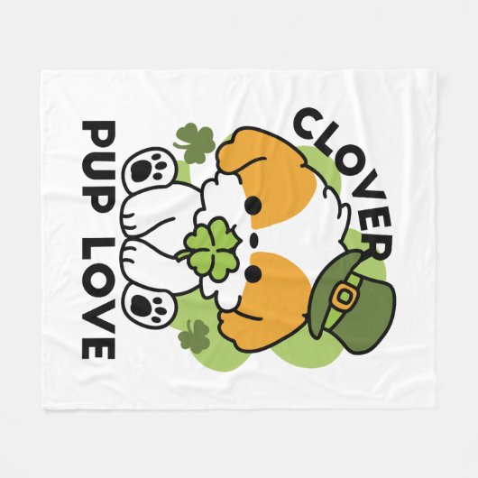 Couverture Polaire Clover Pup Love - St. Patrick's Day Chien Design (Devant (Horizontal))